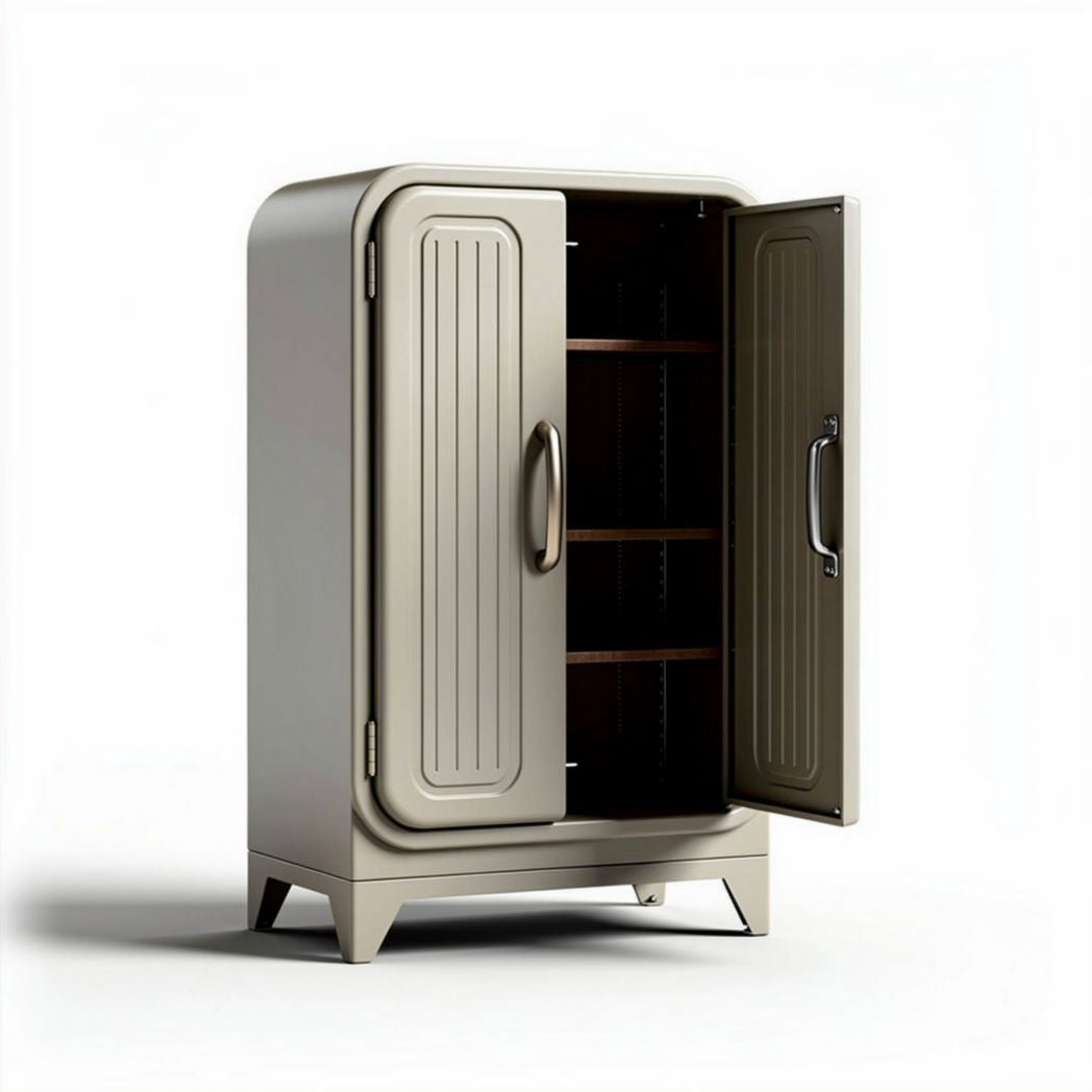 Metal storage cabinet with three shelves and modern design in beige 90 x 60 x 120cm