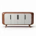 Wooden sideboard with white ribbed doors and tapered legs 120 x 40 x 75cm