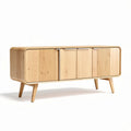 Natural wood sideboard with four storage compartments and tapered legs