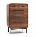 Walnut finish wooden dresser with four drawers and metal handles 60 x 40 x 90cm
