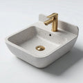 Square ceramic bathroom sink with golden faucet and drain 40 x 30 x 15cm