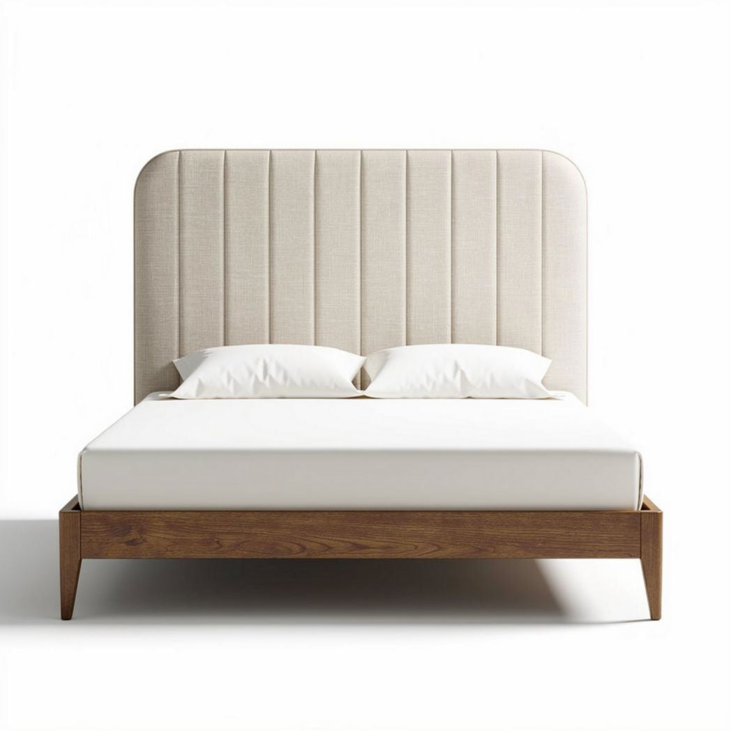 Upholstered bed frame with wooden legs and padded headboard 200 x 160 x 110cm
