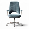 Velvet upholstered office chair with adjustable height and chrome base