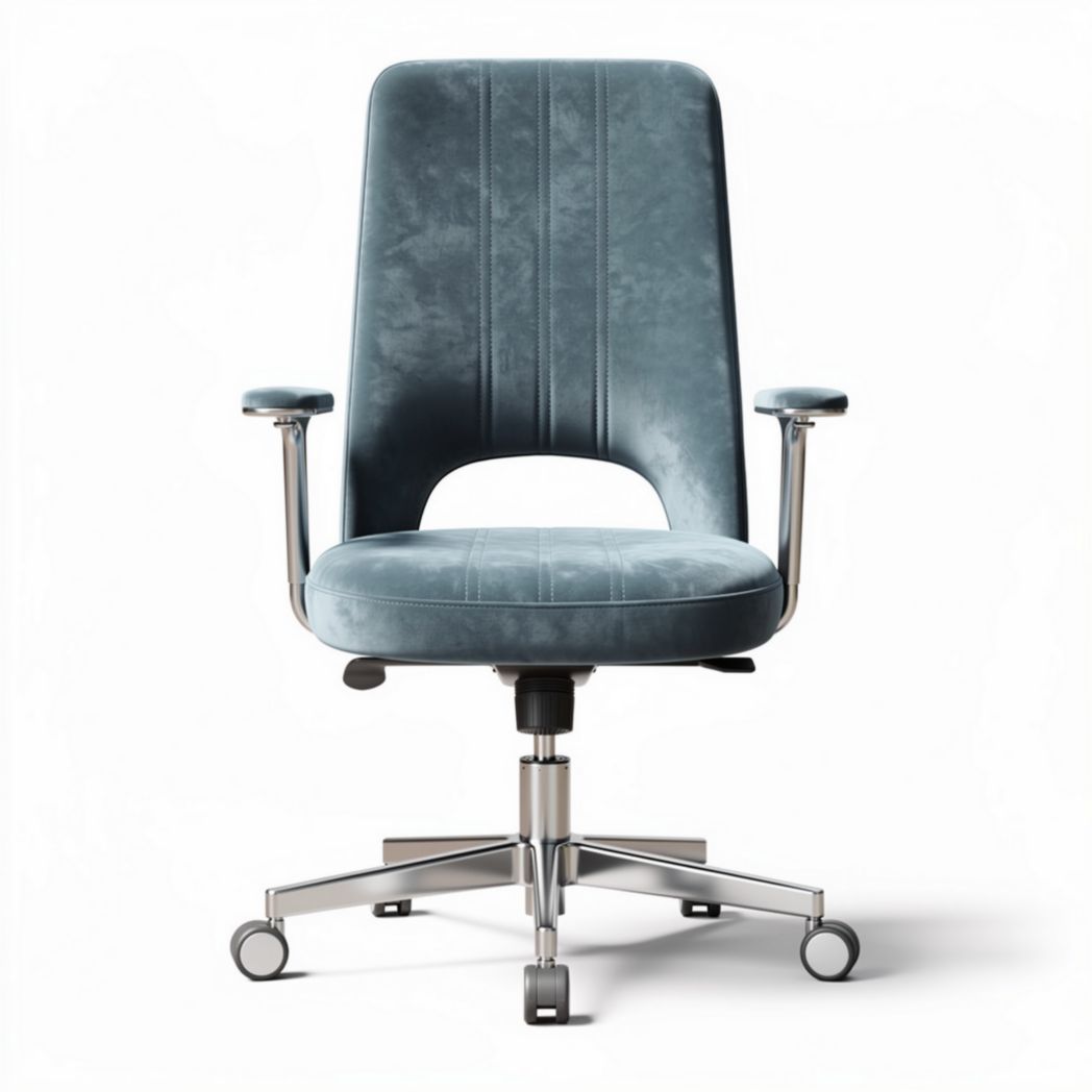 Velvet upholstered office chair with adjustable height and chrome base