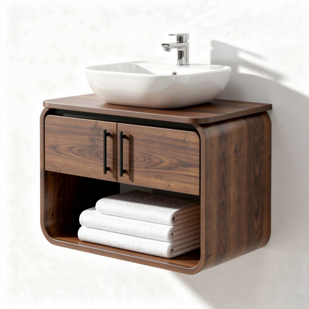Wall-mounted bathroom vanity with wooden finish and ceramic sink 60 x 40 x 50cm