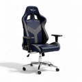 Racing style gaming chair in navy blue and gray with ergonomic design
