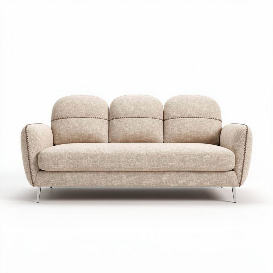 Fabric three-seat sofa with chrome legs in beige color 200 x 90 x 80cm