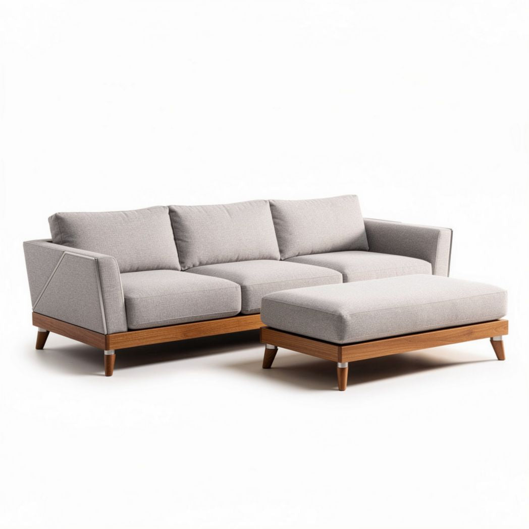Modern fabric sectional sofa with wooden legs in light gray color 200 x 90 x 75cm