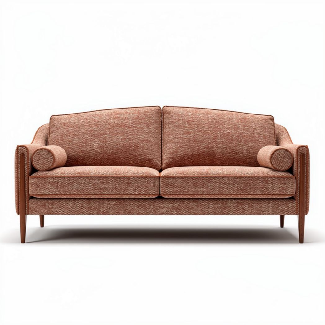 Rustic fabric sofa with removable cushions in warm orange color 200 x 90 x 85cm