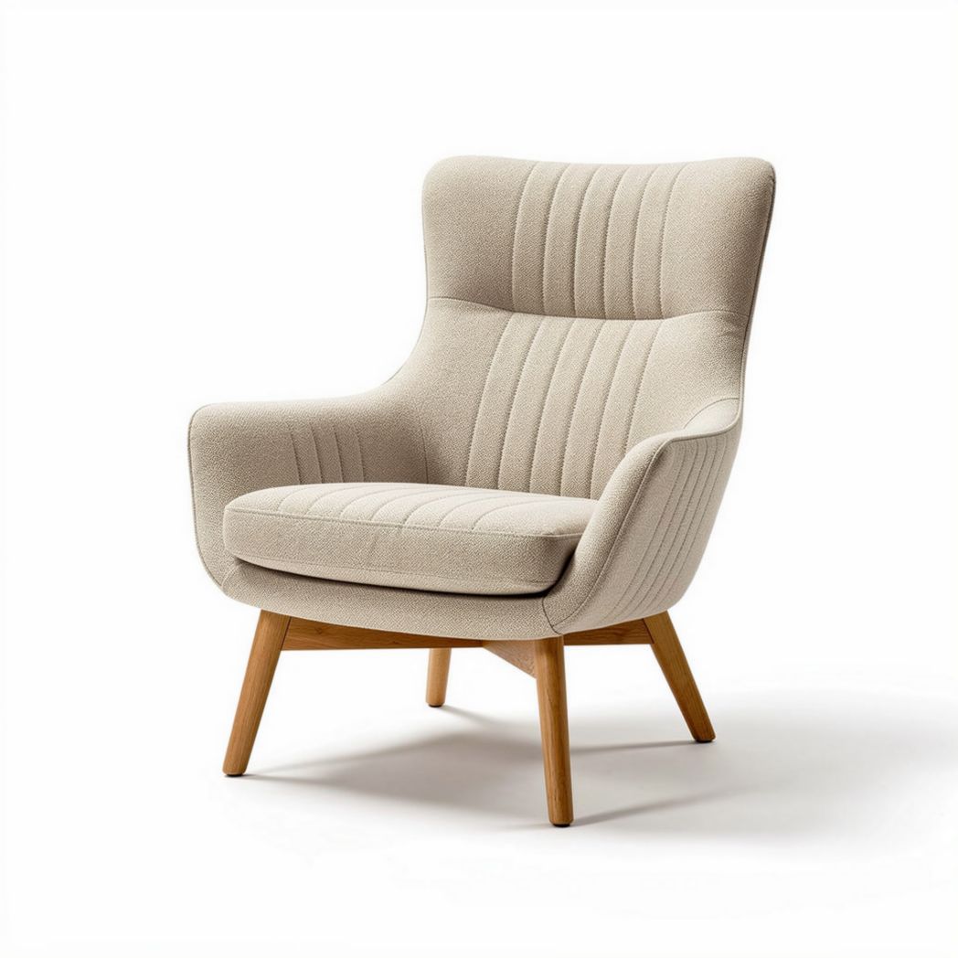 Fabric armchair with wooden legs and modern design 80 x 75 x 90cm