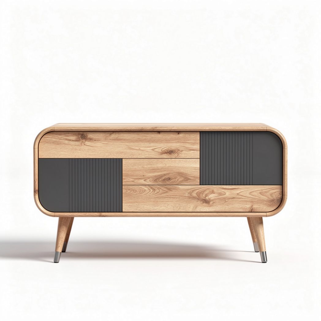 Wooden sideboard with gray accents and mid-century modern design 90 x 40 x 50cm